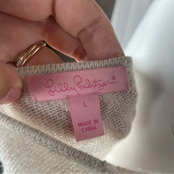 LILLY PULITZER Avenue Heathered 100% Cashmere Cardigan Wrap with Tassels Size L - Picture 11 of 12